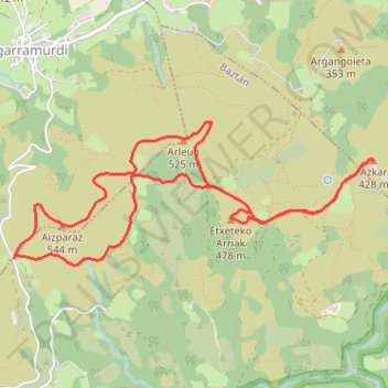 Itinéraire D'Aizparaz à Azcar depuis le collado Urbia, distance, dénivelé, altitude, carte, profil, trace GPS