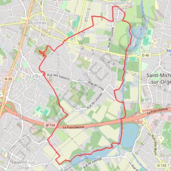 Itinéraire Longpont boucle Leuville, distance, dénivelé, altitude, carte, profil, trace GPS