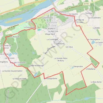 Itinéraire Val de Loire, Chaumont-sur-Loire, Les frileuses, distance, dénivelé, altitude, carte, profil, trace GPS