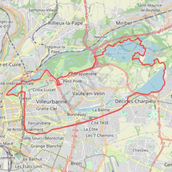 Itinéraire Les parcs de Lyon - Décines-Charpieu, distance, dénivelé, altitude, carte, profil, trace GPS