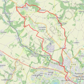 Itinéraire Cergy-Grisy-Marines-Osny, distance, dénivelé, altitude, carte, profil, trace GPS