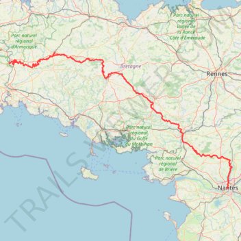 Itinéraire Châteauneuf-du-Faou / Châteaulin - Nort-sur-Erdre / Nantes, distance, dénivelé, altitude, carte, profil, trace GPS