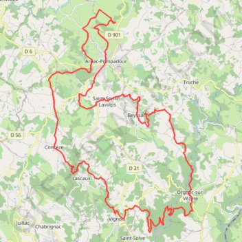 Itinéraire Entre Pompadour, le Vaysse et la Tine, distance, dénivelé, altitude, carte, profil, trace GPS