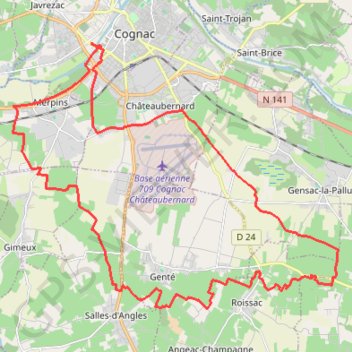 Itinéraire Cognac Salles d'angles, distance, dénivelé, altitude, carte, profil, trace GPS