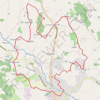 Itinéraire Miramont-de-Guyenne vers Roumagne et Saint-Pardoux-Issac - Pays du Dropt, distance, dénivelé, altitude, carte, profil, trace GPS