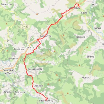 Itinéraire Larceveau Lécumberry, distance, dénivelé, altitude, carte, profil, trace GPS