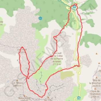Itinéraire Cimet - Pierre Eclatée, distance, dénivelé, altitude, carte, profil, trace GPS
