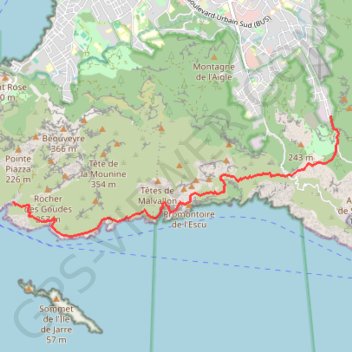 Itinéraire Des Baumettes a Callelongue, distance, dénivelé, altitude, carte, profil, trace GPS