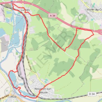 Itinéraire Des ballastières de Nouvion sur Meuse à Lumes, distance, dénivelé, altitude, carte, profil, trace GPS