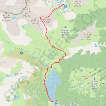 Itinéraire Refuge des Camporells - Lac des Bouillouses par le Petit Peric, distance, dénivelé, altitude, carte, profil, trace GPS