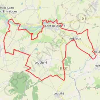 Itinéraire Sud chef boutonne, distance, dénivelé, altitude, carte, profil, trace GPS