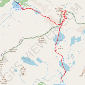Itinéraire Encantats (Pyrénées Catalanes) : Du refuge de la Restanca au Refuge de Ventosa i Calvell, distance, dénivelé, altitude, carte, profil, trace GPS