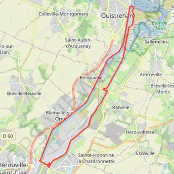 Itinéraire 🚴 Trace ,boucle Caen a Ouistreham, distance, dénivelé, altitude, carte, profil, trace GPS