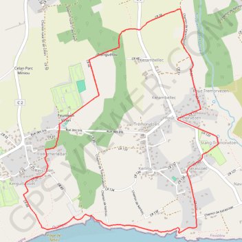 Itinéraire Balade-des-Chaumieres-de-Kerascoet.gpx (2), distance, dénivelé, altitude, carte, profil, trace GPS