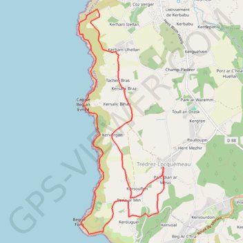 Itinéraire Les Falaises de Tredrez, distance, dénivelé, altitude, carte, profil, trace GPS