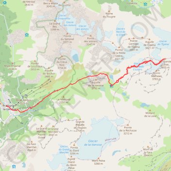 Itinéraire Refuge de la Vanoise Grande Casse Pralognan, distance, dénivelé, altitude, carte, profil, trace GPS
