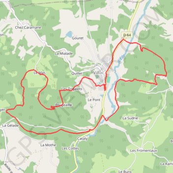 Itinéraire Villac Côte de la Gellade, distance, dénivelé, altitude, carte, profil, trace GPS