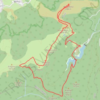 Itinéraire Zoratxipi y otres en circuit depuis l'embalse de Leurtza, distance, dénivelé, altitude, carte, profil, trace GPS