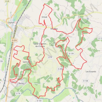 Itinéraire St Quentin de Chalais 48 kms, distance, dénivelé, altitude, carte, profil, trace GPS