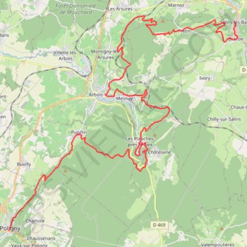 Itinéraire EJ2O Salins Poligny, distance, dénivelé, altitude, carte, profil, trace GPS