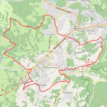 Itinéraire Montrodeix, distance, dénivelé, altitude, carte, profil, trace GPS