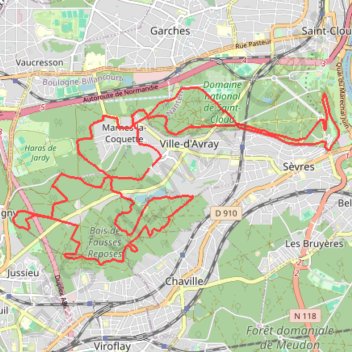 Itinéraire Fausses Reposes et Parc de Saint Cloud, distance, dénivelé, altitude, carte, profil, trace GPS