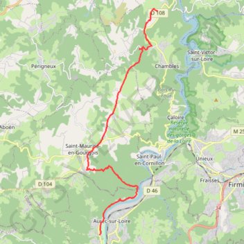 Itinéraire Itinéraire de 23 Rue de la Rivière, 43110 Aurec-sur-Loire, France à Cessieux, 42170 Chambles, distance, dénivelé, altitude, carte, profil, trace GPS