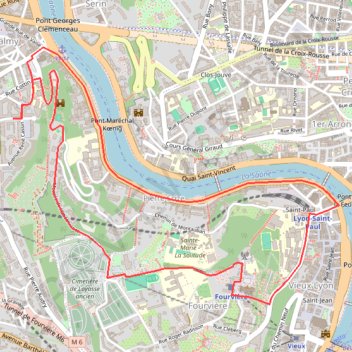 Itinéraire Footing Vaise Observance Fourviere Vieux Lyon Vaise, distance, dénivelé, altitude, carte, profil, trace GPS