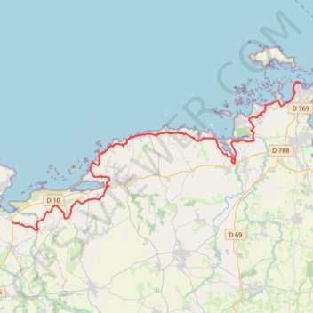 Itinéraire Roscoff - Goulven, distance, dénivelé, altitude, carte, profil, trace GPS