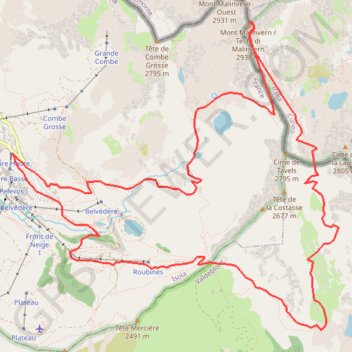 Itinéraire Isola - Malinvern - Tavels, distance, dénivelé, altitude, carte, profil, trace GPS
