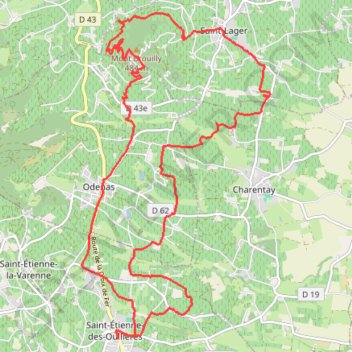 Itinéraire St Etienne LV Brouilly StElV 22km, distance, dénivelé, altitude, carte, profil, trace GPS