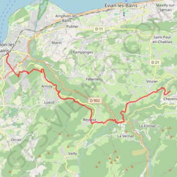 Itinéraire GR5 de Thonon à Chevenoz, distance, dénivelé, altitude, carte, profil, trace GPS