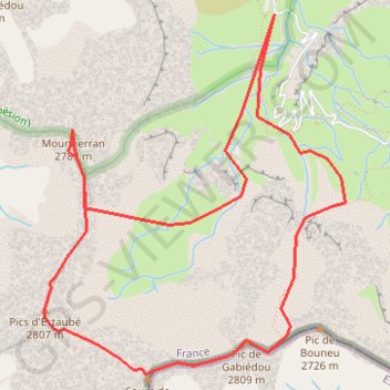 Itinéraire Mounherran, pics d'Estaubé, soum de Port Bieil, pic de Gabiédou depuis le Maillet, distance, dénivelé, altitude, carte, profil, trace GPS