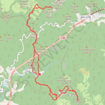 Itinéraire Puigsacalm cabrera puigsacalm, distance, dénivelé, altitude, carte, profil, trace GPS