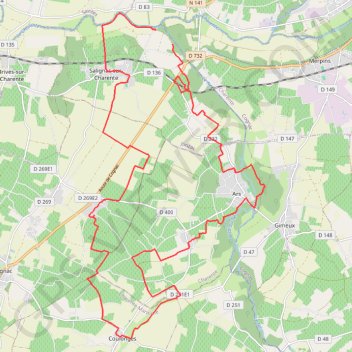 Itinéraire Coulonges vers Salignac départ port Ulis 32 kms, distance, dénivelé, altitude, carte, profil, trace GPS