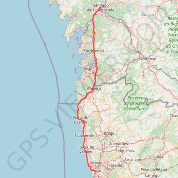 Itinéraire Santiago de Compostela - Oporto - Lisboa por la costa (7 día..., distance, dénivelé, altitude, carte, profil, trace GPS