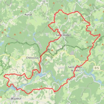 Itinéraire Au nord de Bujaleuf, distance, dénivelé, altitude, carte, profil, trace GPS
