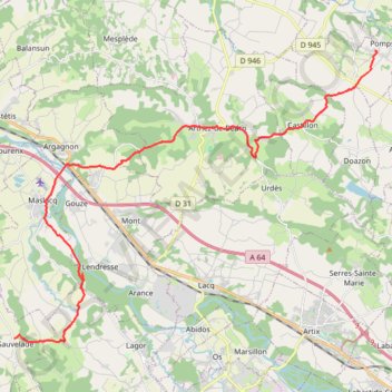 Itinéraire Compostelle Pomps-Sauvelade, distance, dénivelé, altitude, carte, profil, trace GPS