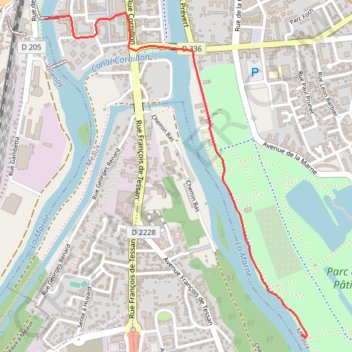 Itinéraire Passerelle Parc Meaux, distance, dénivelé, altitude, carte, profil, trace GPS