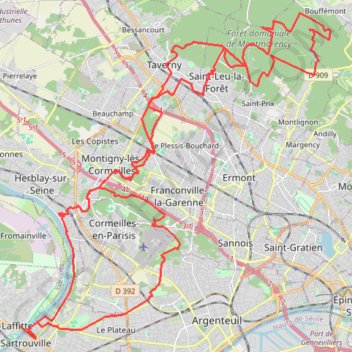 Itinéraire 60 km Montmorency Ete Bouffémont, distance, dénivelé, altitude, carte, profil, trace GPS