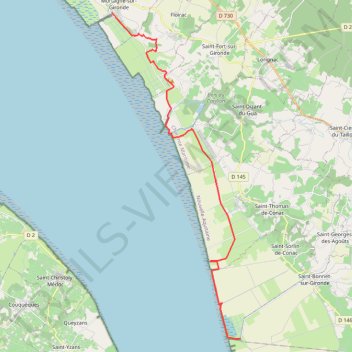 Itinéraire Vitrezay- Mortagne-sur-Gironde, distance, dénivelé, altitude, carte, profil, trace GPS