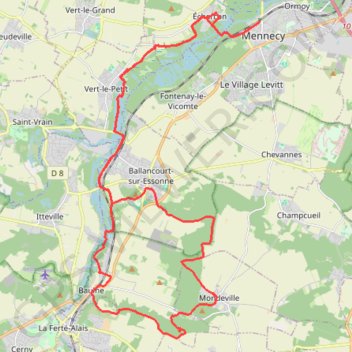 Itinéraire Boucle Mennecy, distance, dénivelé, altitude, carte, profil, trace GPS