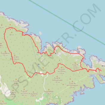 Itinéraire PARC NATURAL DEL CAP DE CREUS:CALA GALLADERA-PLATJA NARGANTA..., distance, dénivelé, altitude, carte, profil, trace GPS