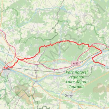 Itinéraire Azay-le-Rideau -Saumur, distance, dénivelé, altitude, carte, profil, trace GPS