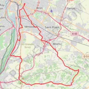 Itinéraire Lyon Sud Long, distance, dénivelé, altitude, carte, profil, trace GPS