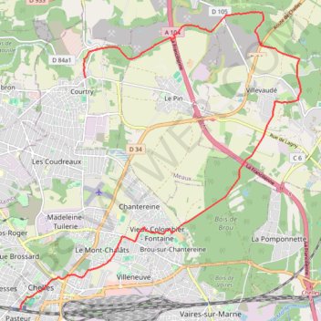 Itinéraire Chelles Courtry par Villevaudé, distance, dénivelé, altitude, carte, profil, trace GPS