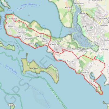 Itinéraire Circuit à Séné - Golfe du Morbihan, distance, dénivelé, altitude, carte, profil, trace GPS