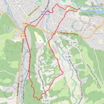 Itinéraire Passerelle Gelos - Vert Galant - Coteaux de Guindalos, distance, dénivelé, altitude, carte, profil, trace GPS