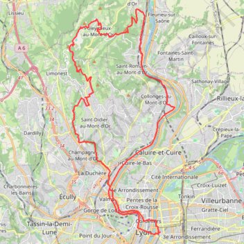 Itinéraire Départ de Lyon : Mont Thou et Mont Verdun, distance, dénivelé, altitude, carte, profil, trace GPS