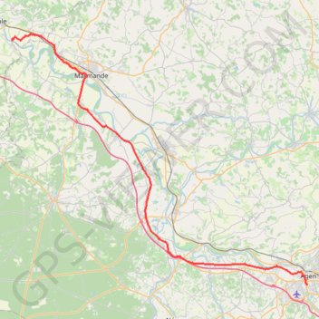 Itinéraire Bourdelles - Agen, distance, dénivelé, altitude, carte, profil, trace GPS
